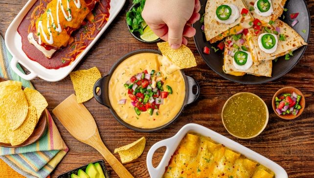 Mexican food spread featuring dairy