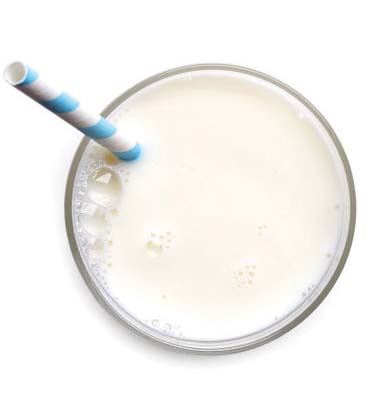 Glass of milk with a straw