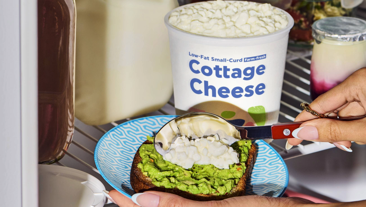 Dairy products in a fridge