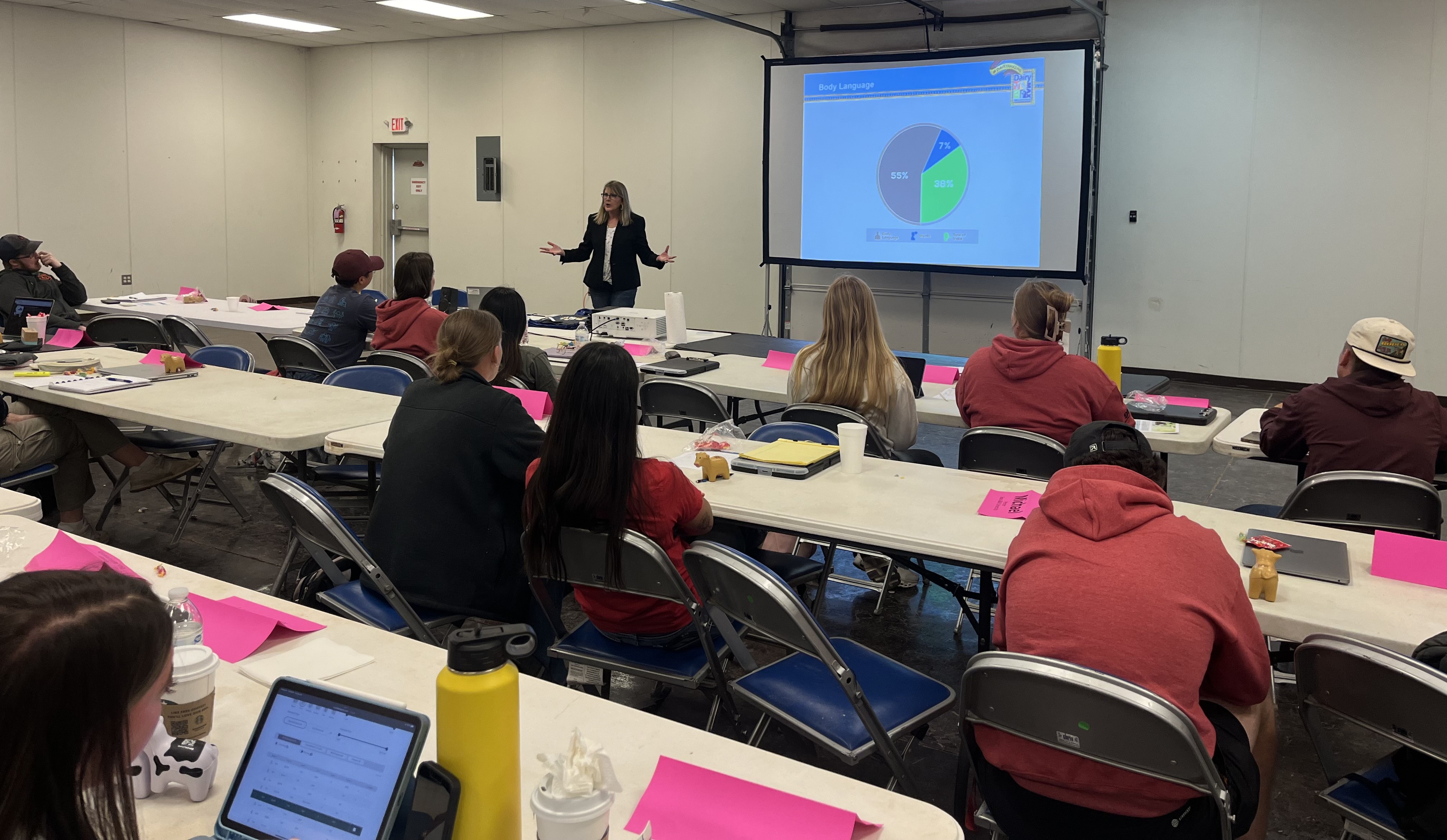 Instructor teaching a class of students.